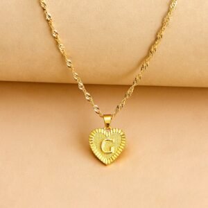 Hexagon Imitation Gold Pendant Necklace Peach Heart Necklaces