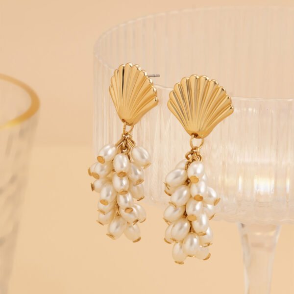 Water Drop Pearl Wheat Ear Tassel Earrings Temperament Scallop Long Earrings 3