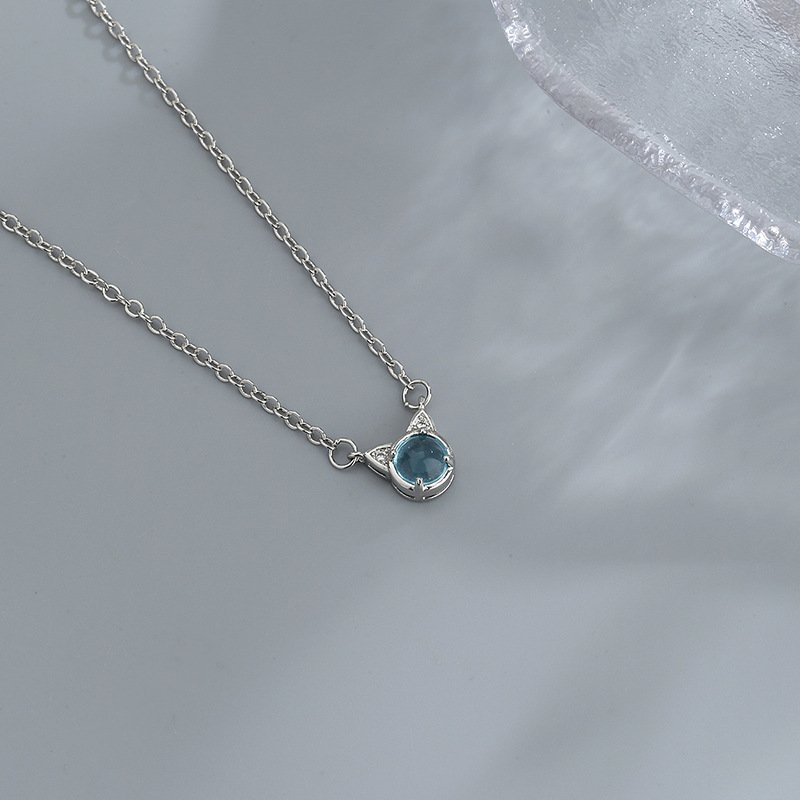 Diamond Blue Crystal Cat Clavicle Chain Necklaces 2