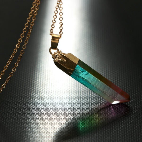 Original stone cylindrical mixed color crystal gold rim single ring pendant necklace Necklaces 7