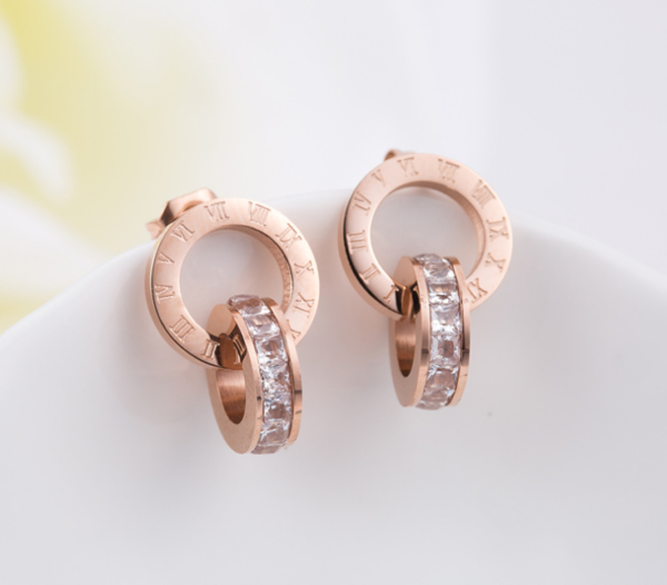New Earrings Rose Gold Titanium Steel Earrings Women Double Ring Popular Earrings Earrings 4