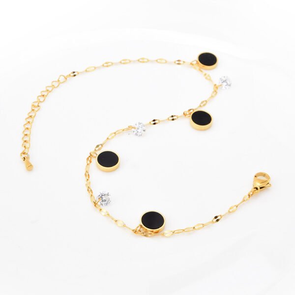 Water Wave Chain Zircon Anklet Small Black Round Pendant Gold Girl Anklet Accessories 4
