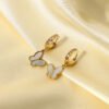 14K Gold Stainless Steel Earrings Natural White Shell Butterfly Pendant Earrings 14