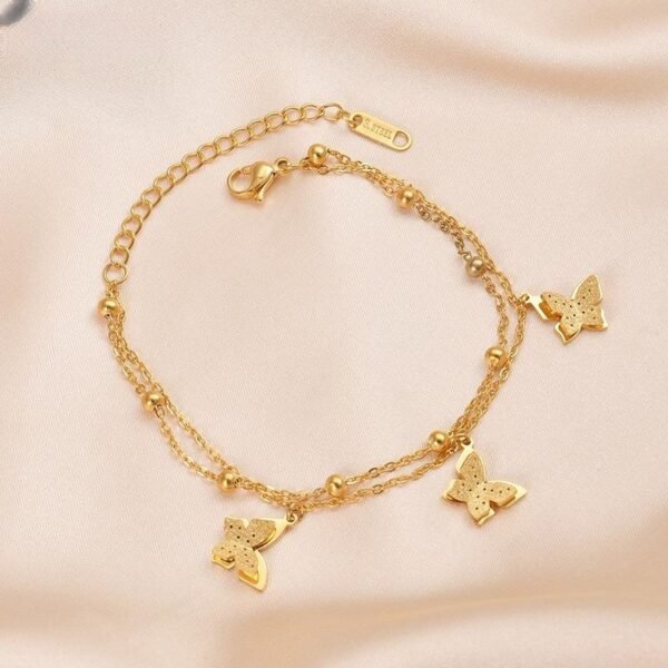 Titanium Steel Plated 14K Gold Butterfly Double-layer Room Beads Bracelet Female Bracelets 7