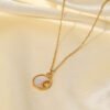 Stainless Steel White Shell Moon Necklace Gold-plated Round Necklaces 13