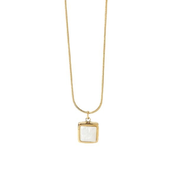 14K Gold Plated Stainless Steel Necklace Square White Jade Pendant Women’s Jewelry Necklaces 12