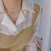 18K Gold Inlay 7-7.5mm Natural Seawater Akoya Pearl Necklace Collarbone Chain Necklaces 9