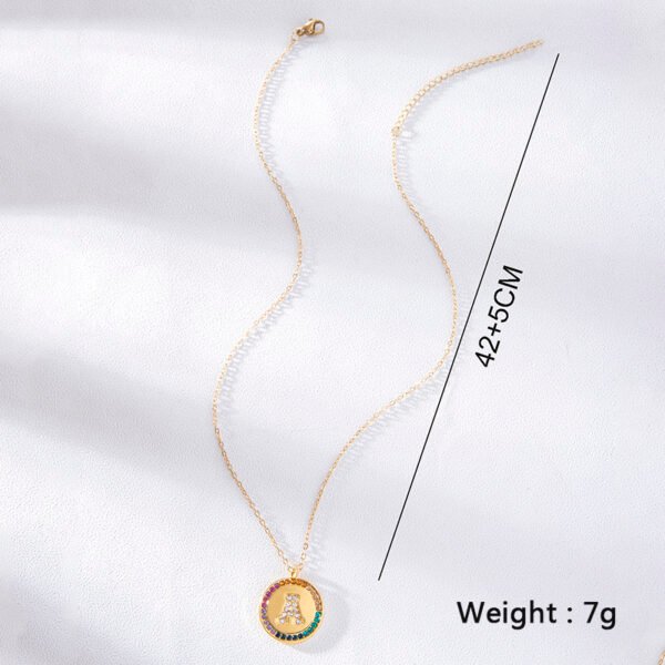 2023 New A-Z Letters Colorful Crystal Necklace Gold Round Stainless Steel Pendant Necklace Necklaces 6