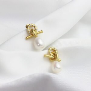 Metal Knotted Design Baroque Freshwater Pearl Earrings Earrings
