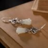 White Gold Inlaid Hetian Jade Orchid Eardrops Earrings 16