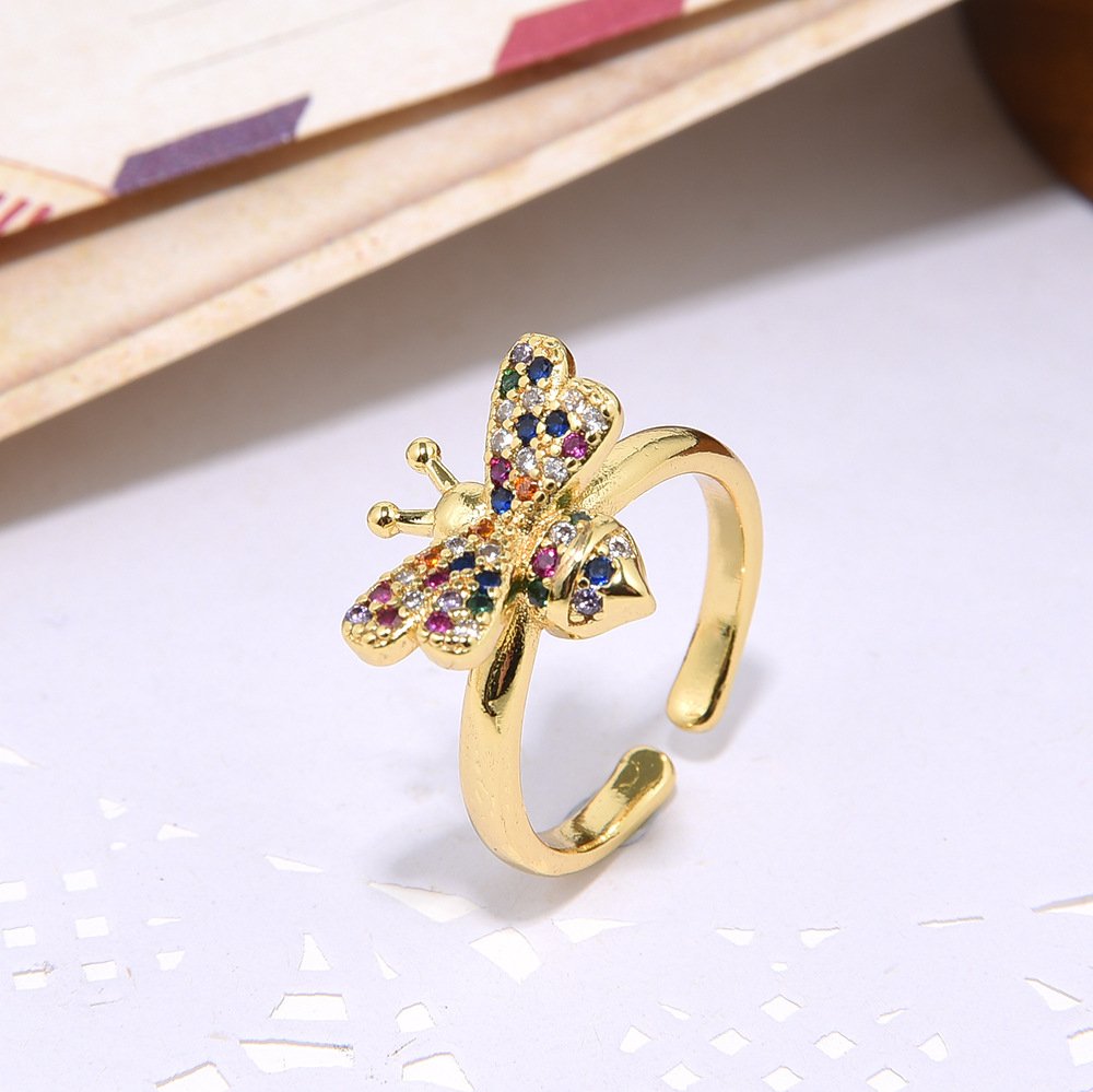 Women’s 18K Gold Micro Inlay Color Zircon Open Adjustable Ring Rings 2