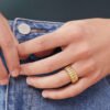 Trendy Gold Plated Fettuccine Croissant Ring Rings 13