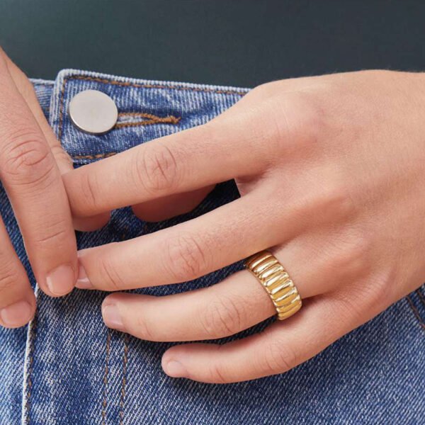 Trendy Gold Plated Fettuccine Croissant Ring Rings 3