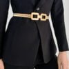 New Women’s Metal Spring Waist Chain With Gold Elastic Square Buckle High-grade Elegant Coat Belt Other 17