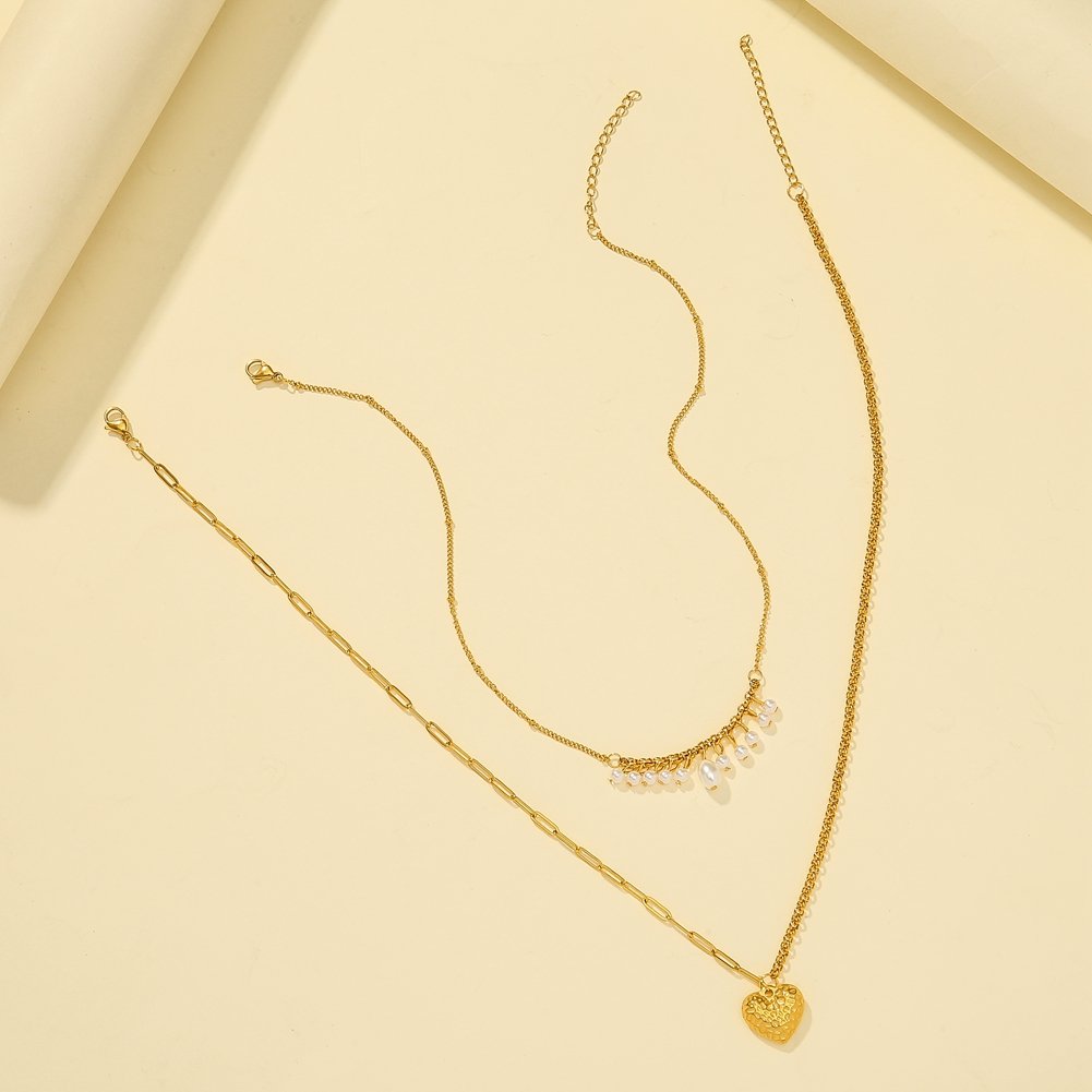 Stainless Steel Shell Pattern Tassel Pearl Double Necklace Necklaces 9 Stainless Steel Shell Pattern Tassel Pearl Double Necklace Necklaces 9