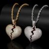 Hip Hop Copper Set Zircon Broken Heart Shape Pendant Real Gold Electroplated Couple Necklace Necklaces 14