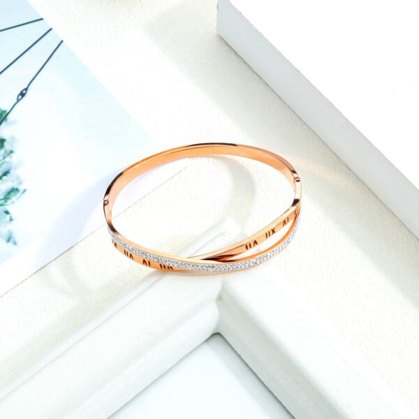 Roman Numerals Titanium Steel Women’s Bracelet Rose Gold Plated Cross X-Shaped Diamond Bracelet Bracelets 5
