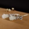 White Gold Inlaid Hetian Jade Orchid Eardrops Earrings 17