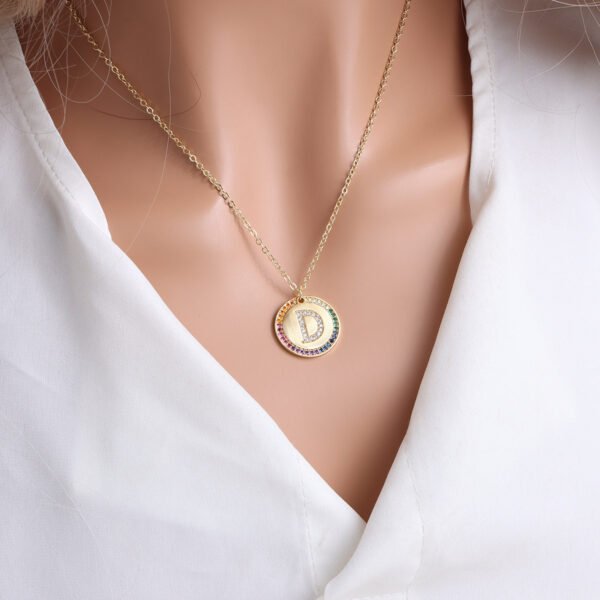 Gold English Letter Round Necklace Colorful Crystals Clavicle Chain Necklaces 6