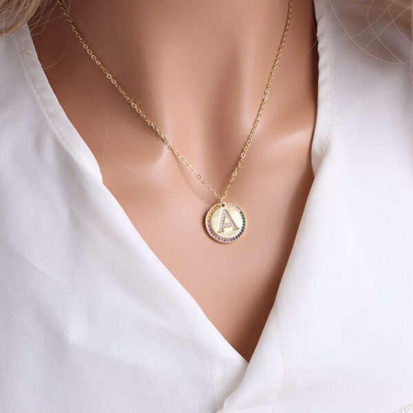 Gold English Letter Round Necklace Colorful Crystals Clavicle Chain Necklaces 3