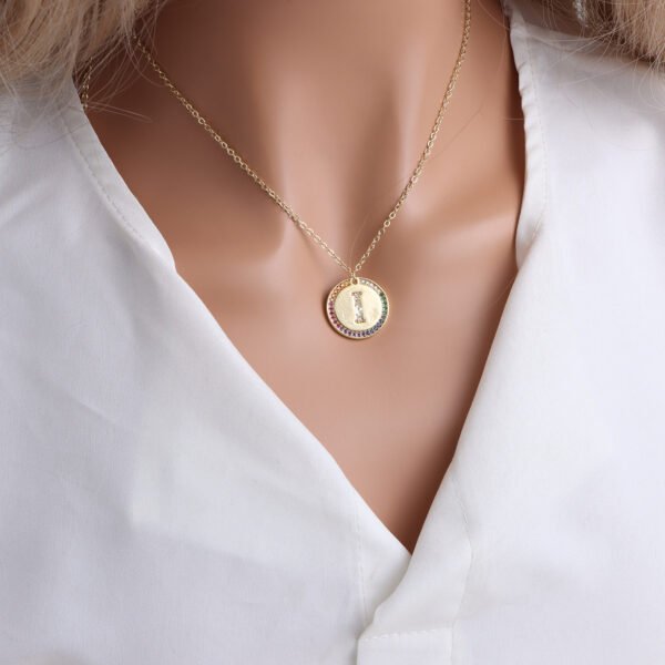 Gold English Letter Round Necklace Colorful Crystals Clavicle Chain Necklaces 11