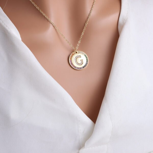 Gold English Letter Round Necklace Colorful Crystals Clavicle Chain Necklaces 9