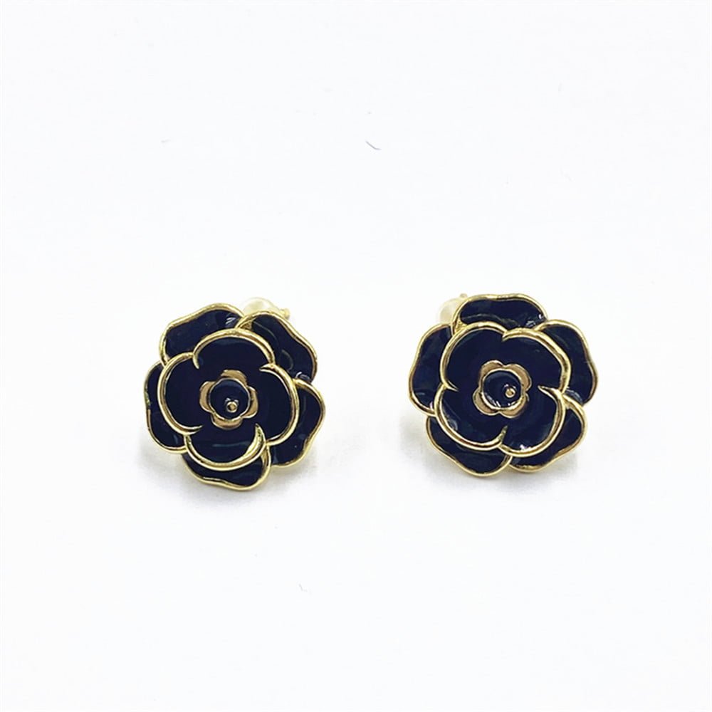 Women’s Fashion Simple Copper-plated Gold Drop Oil Rose Stud Earrings Earrings 2