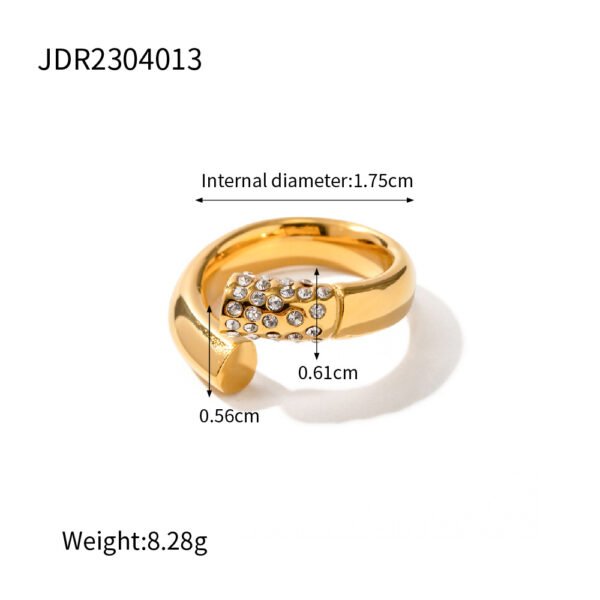 18K Gold Stainless Steel Diamond Dislocation Ring Rings 7