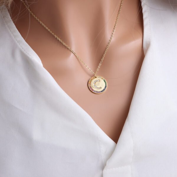Gold English Letter Round Necklace Colorful Crystals Clavicle Chain Necklaces 5