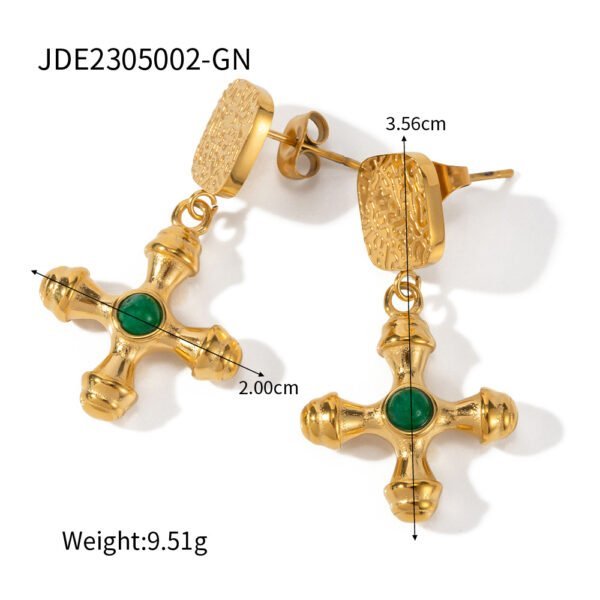 18K Gold Stainless Steel Inlaid Tigereye Cross Pendant Earrings For Women Earrings 8