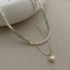 Real Gold Plating New Chinese Jade Love Pearl Double-layer Necklace Necklaces 13 Real Gold Plating New Chinese Jade Love Pearl Double-layer Necklace Necklaces 13