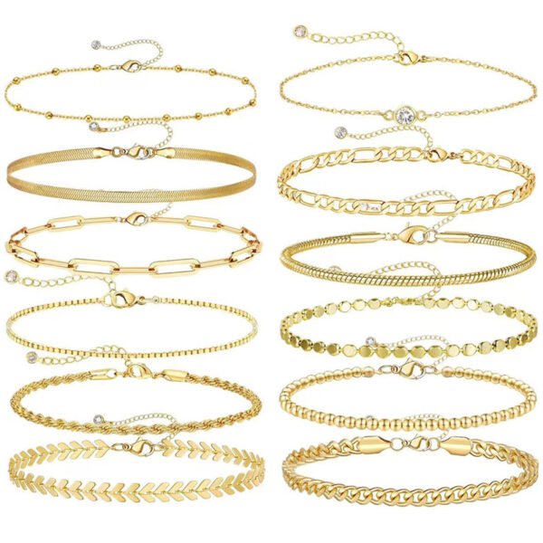 14K Gold Plated Women’s Herringbone Chain Bracelet Set Bracelets 4