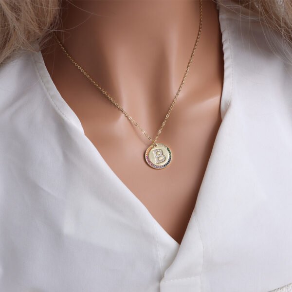 Gold English Letter Round Necklace Colorful Crystals Clavicle Chain Necklaces 4
