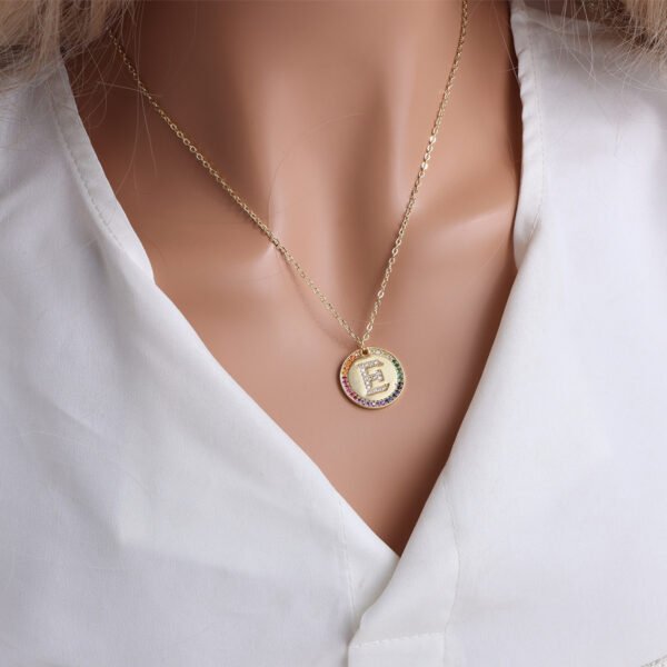 Gold English Letter Round Necklace Colorful Crystals Clavicle Chain Necklaces 7