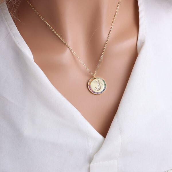Gold English Letter Round Necklace Colorful Crystals Clavicle Chain Necklaces 12