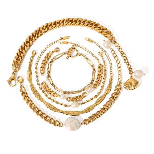Beach Style Gold Plated Shell OT Buckle Cross Bracelet Cuban Chain Bracelets 4