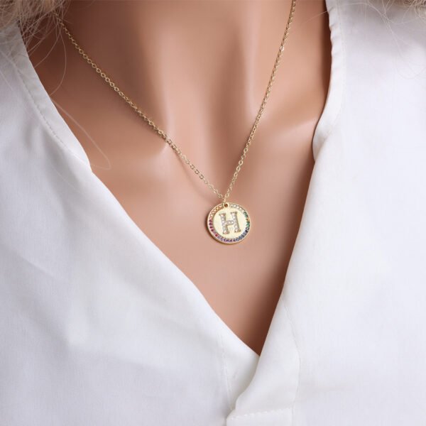 Gold English Letter Round Necklace Colorful Crystals Clavicle Chain Necklaces 10