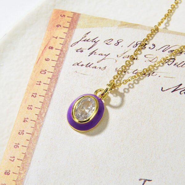 Women’s Fashion Geometry Pattern Oval Copper Micro Inlaid Zircon Gold Pendant Necklace Necklaces 7