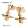 18K Gold Stainless Steel Inlaid Tigereye Cross Pendant Earrings For Women Earrings 16