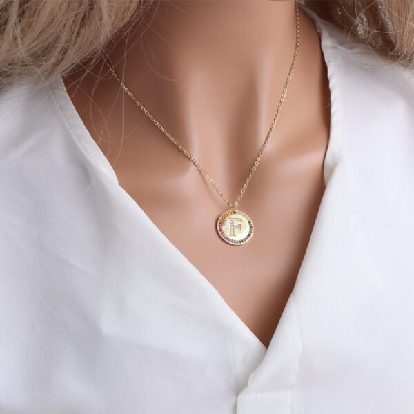 Gold English Letter Round Necklace Colorful Crystals Clavicle Chain Necklaces 8