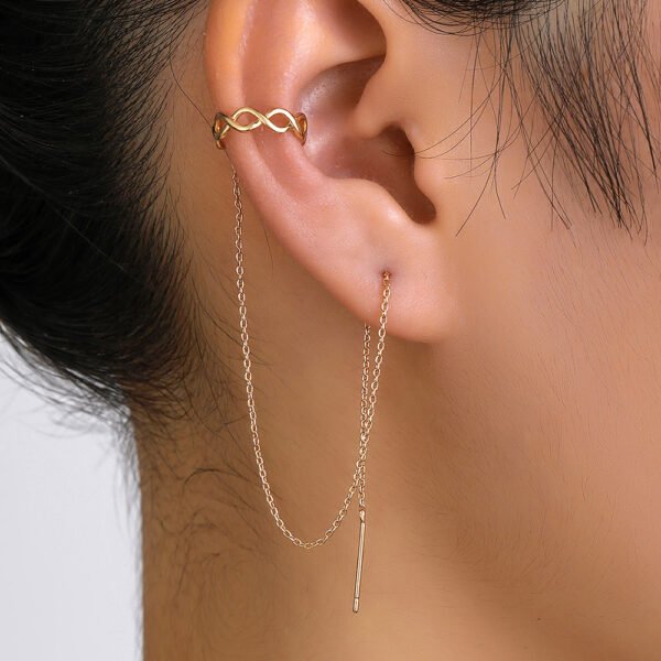 Gold Long Fringed Copper Ear Clip Ear Wire Earrings 4