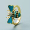 Copper Plated Real Gold Inlaid Zircon Bee Ring Rings 18 Copper Plated Real Gold Inlaid Zircon Bee Ring Rings 18