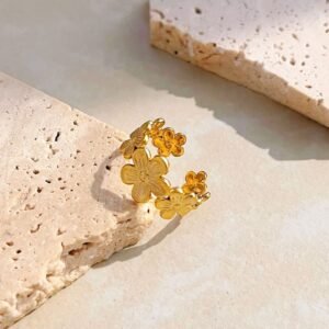 Flower 18K Stainless Steel Gold Ring Opening Rings