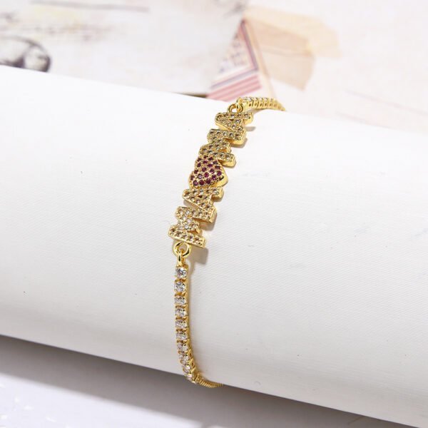 Women’s Gold Mother’s Day Color Zirconium Heart Push-pull Bracelet Bracelets 4