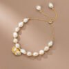 S925 Silver Pearl Diamond Inlaid Shell Small Gold Bead Bracelet Bracelets 12