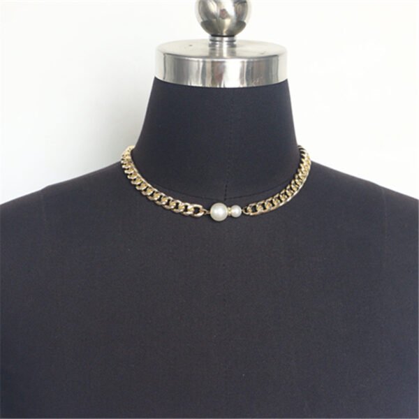 Ladies Connecting Gold Metal Flat Chain Necklace Necklaces 4