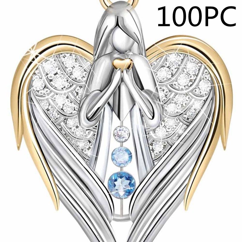 Gold Sliver Crystal Rhinestone Heart-shaped Design Angel Wings Sweater Chain Pendants Necklaces For Women Angle Girl Gift Necklaces 8 Gold Sliver Crystal Rhinestone Heart-shaped Design Angel Wings Sweater Chain Pendants Necklaces For Women Angle Girl Gift Necklaces 8