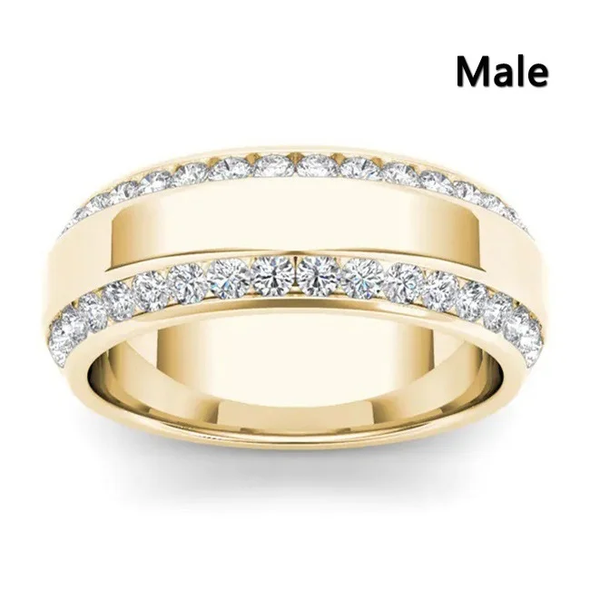 Gold Double Row Diamond Zirconia Ring For Men And Women Rings 2