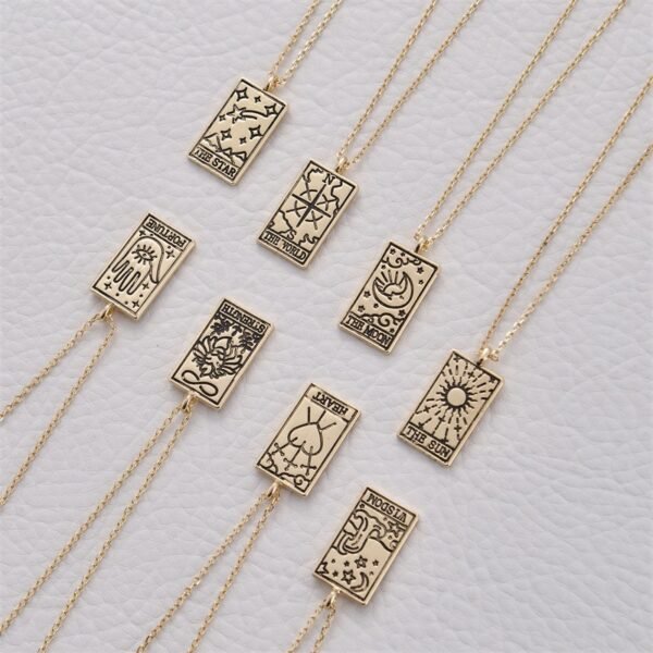 Tarot Pendant Necklace Vintage Tarot Collarbone Chain Gold Silver Necklaces 3