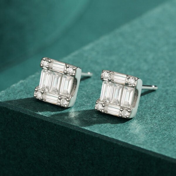 S925 Sterling Silver Light Luxury And High-end Square Full-set Earrings Earrings 3